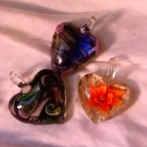 *BUNDLE* Blow Glass Heart Pendants, Handmade